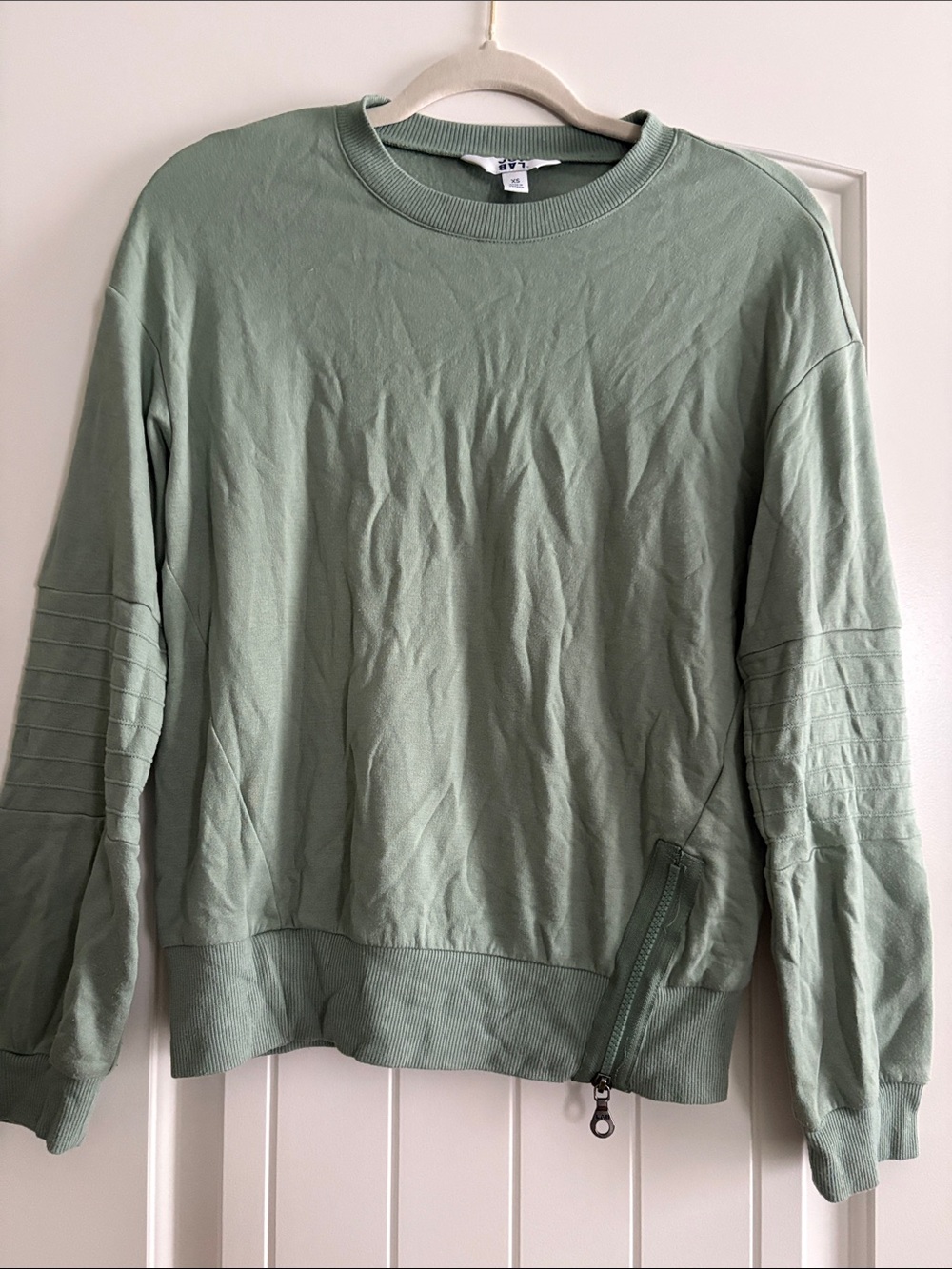 Women’s Sage Green Crewneck Sweater with Zip Detail